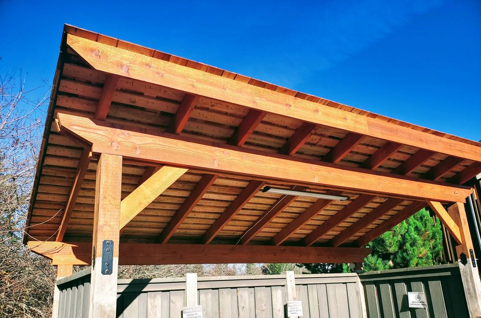 Timber-framed covered patio roof